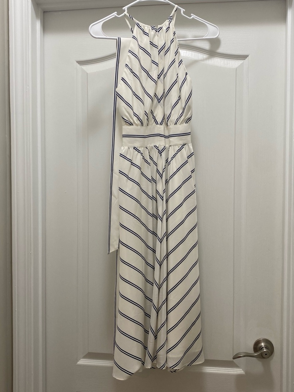 Club Monaco White and Navy Striped Halter Midi Dress - Picture 6 of 16